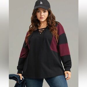 BloomChic Cotton Colorblock Contrast Lace Up Sweatshirt Size M